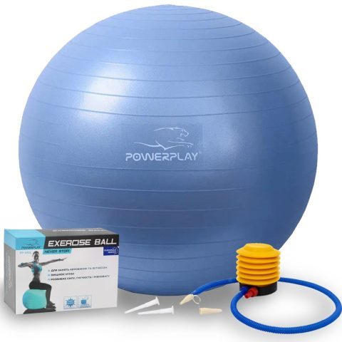 М’яч для фітнесу (фітбол) PowerPlay 4001 Ø65 cm Gymball Синій + помпа