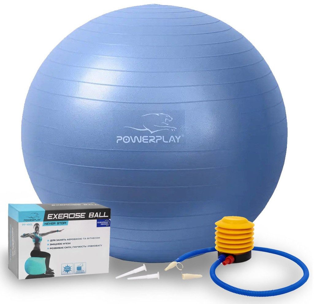 М’яч для фітнесу (фітбол) PowerPlay 4001 Ø65 cm Gymball Синій + помпа
