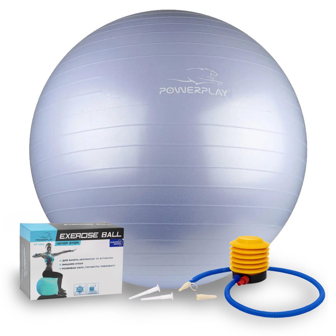 М’яч для фітнесу (фітбол) PowerPlay 4001 Ø75 cm Gymball Sky Blue + помпа