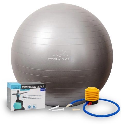 М’яч для фітнесу (фітбол) PowerPlay 4001 Ø65 cm Gymball  Сірий + помпа