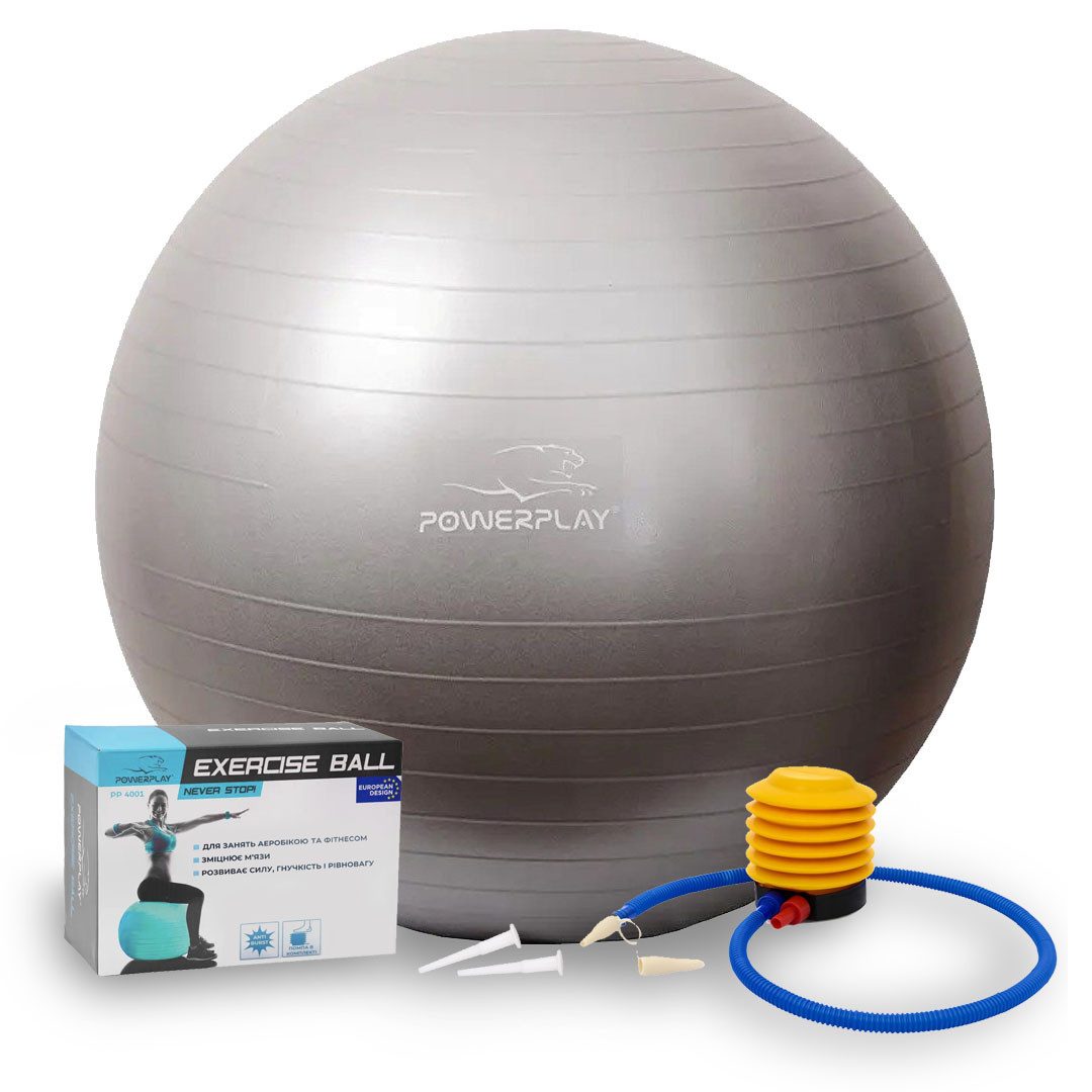 М’яч для фітнесу (фітбол) PowerPlay 4001 Ø65 cm Gymball Сірий + помпа