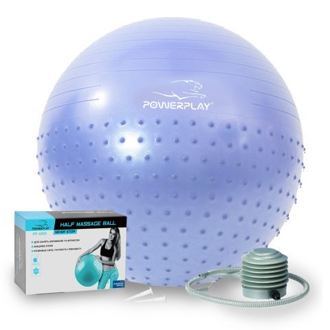 М’яч для фітнесу (фітбол) напівмасажний PowerPlay 4003 Ø75 cm Gymball Sky Blue + помпа