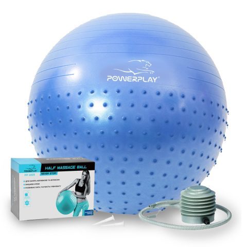 М’яч для фітнесу (фітбол) напівмасажний PowerPlay 4003 Ø65 cm Gymball  Синій + помпа