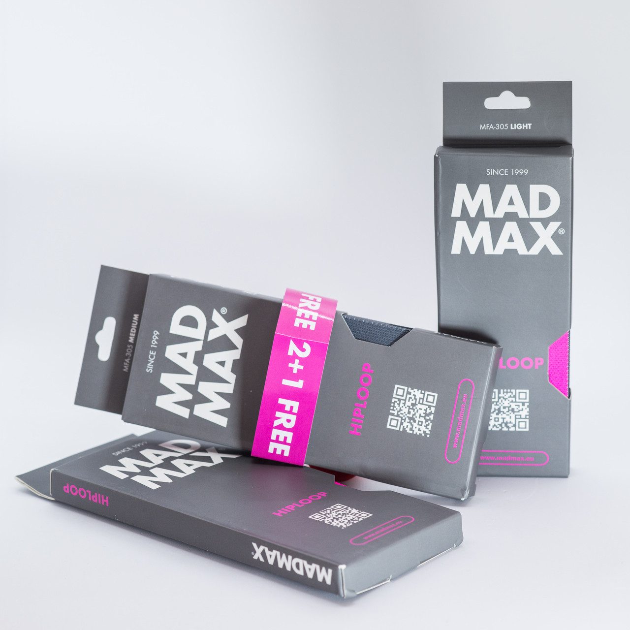 Набір тканевих гумок для фітнесу та спорту MadMax MFA-305 Hiploop set 3 pcs. Grey/Pink