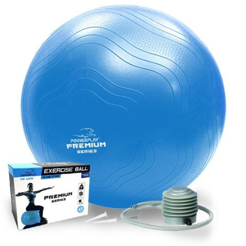 М’яч для фітнесу (фітбол) укріплений PowerPlay 4000 Ø65 cm Premium Gymball Anti-Burst Синій + помпа