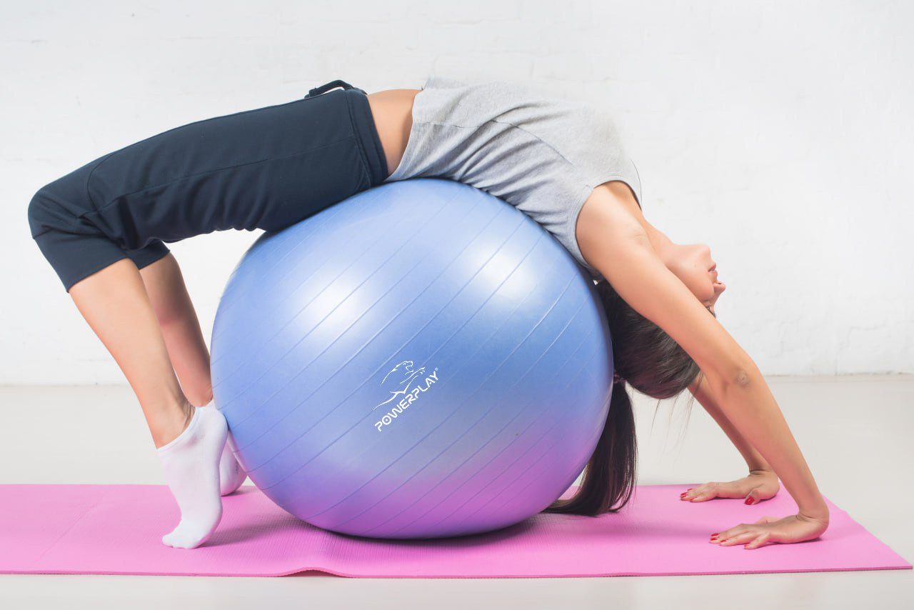 М’яч для фітнесу (фітбол) PowerPlay 4001 Ø65 cm Gymball Синій + помпа