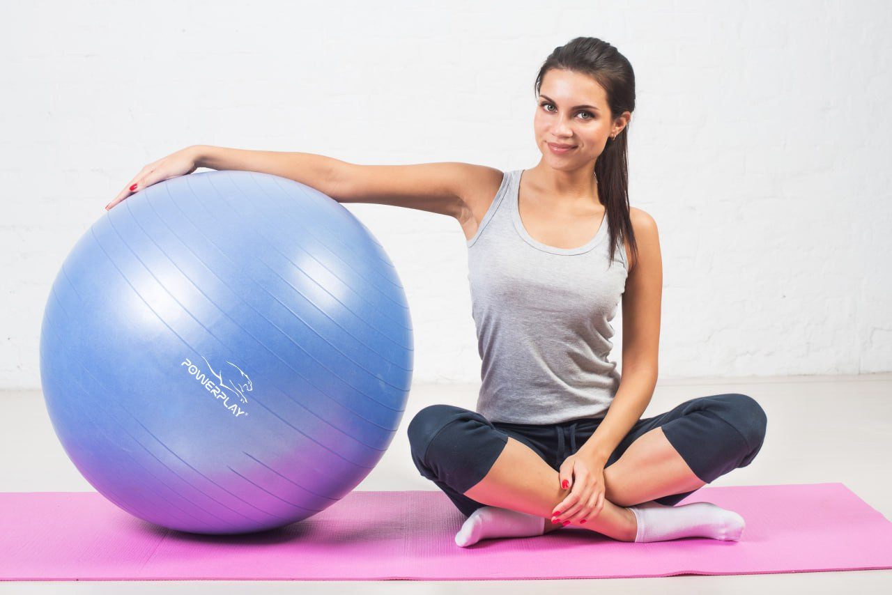 М’яч для фітнесу (фітбол) PowerPlay 4001 Ø65 cm Gymball Синій + помпа