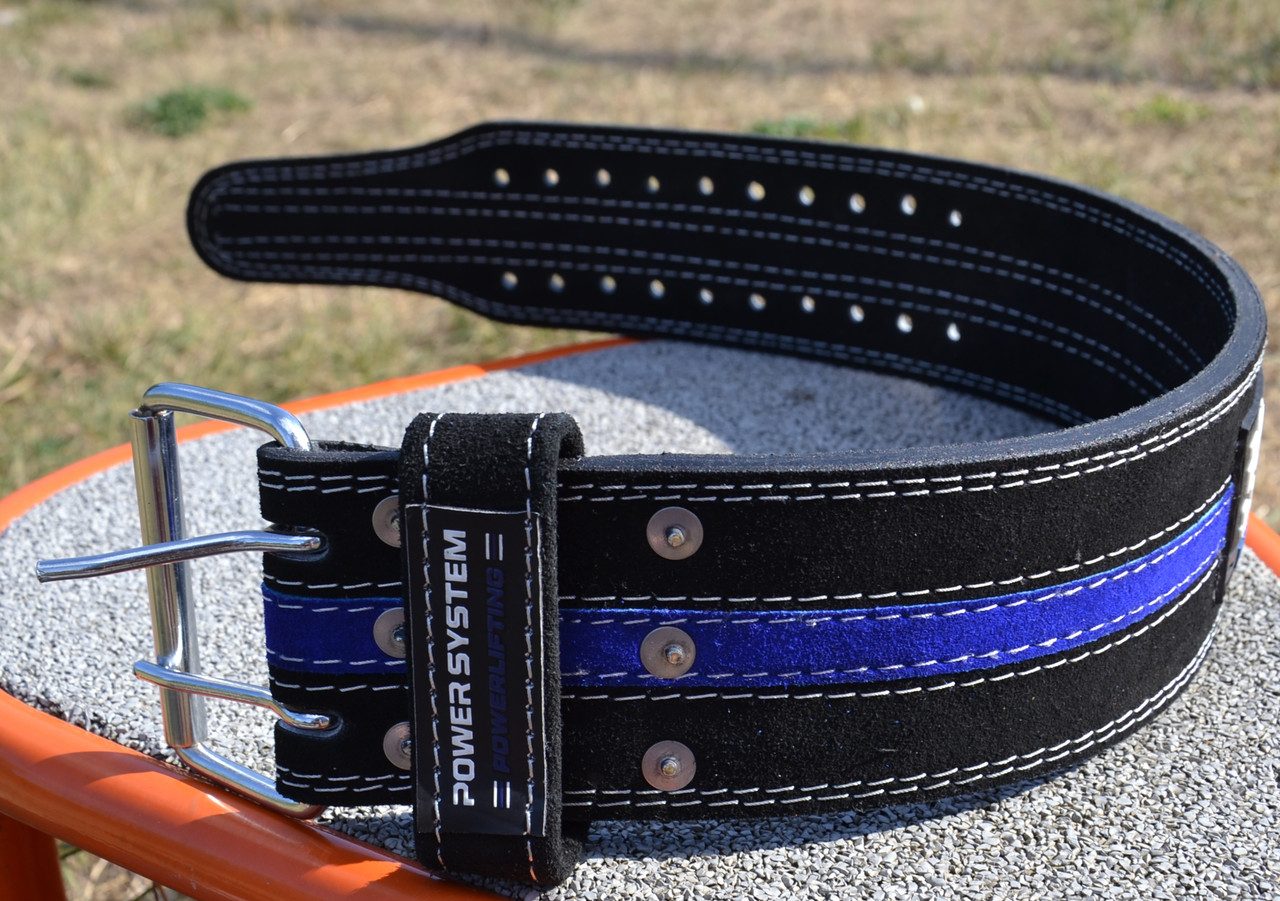 Пояс для пауерліфтингу Power System PS-3800 PowerLifting шкіряний Black/Blue Line XXL