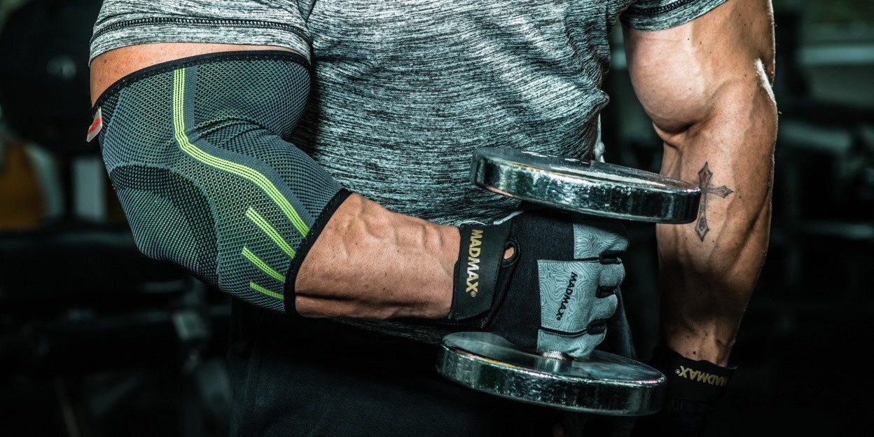Компресійний налокітник MadMax MFA-283 3D Compressive elbow support Dark grey/Neon green S