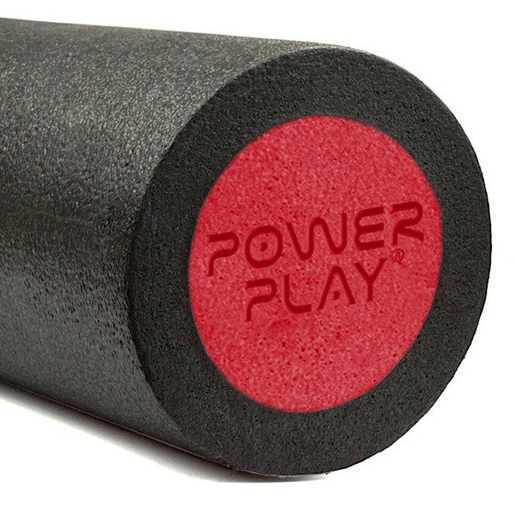 Масажний ролик (роллер) гладкий PowerPlay 4021 Fitness Roller Чорно-червоний (45×15см.)
