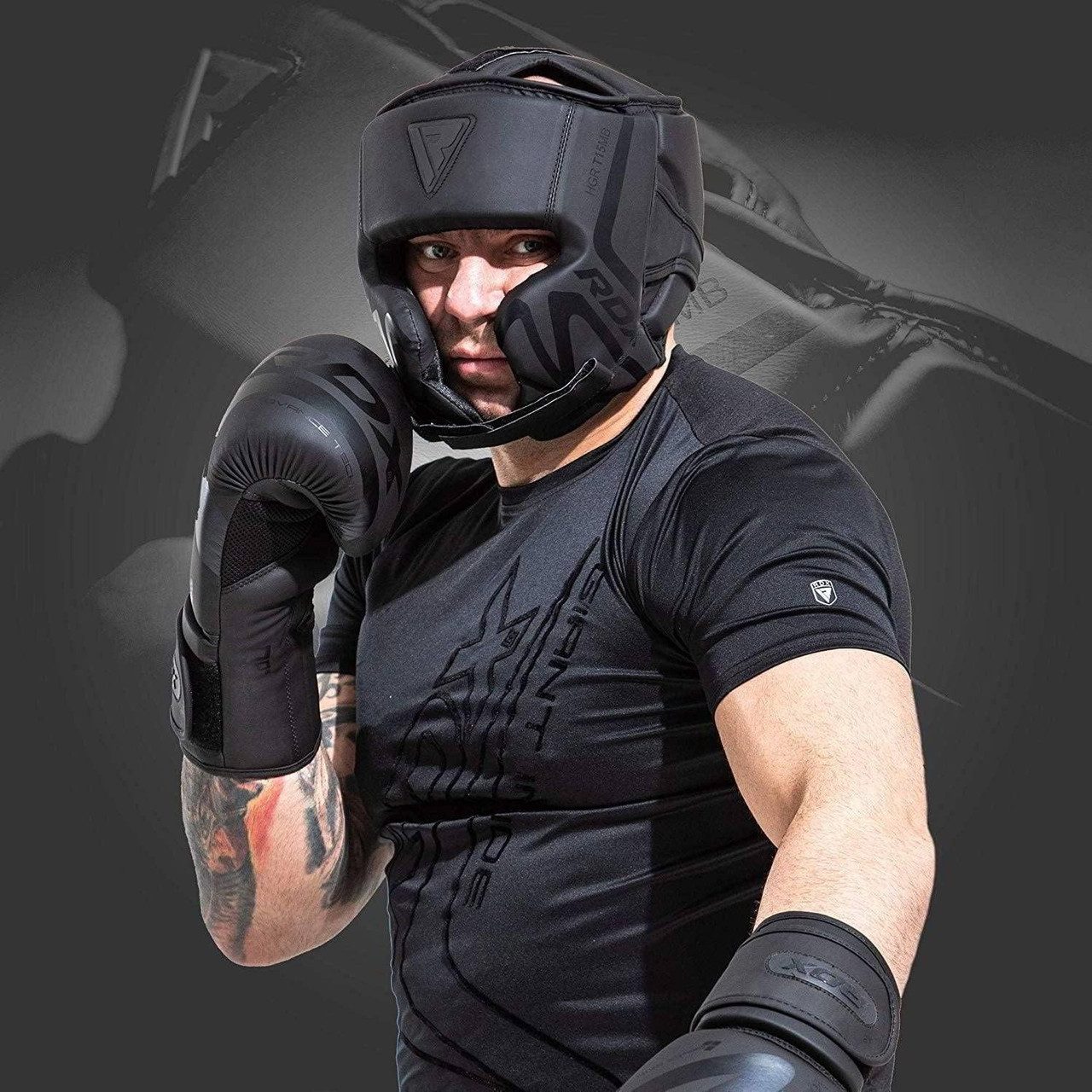 Боксерський шолом RDX T15 Noir Cheek Protector Matte Black L