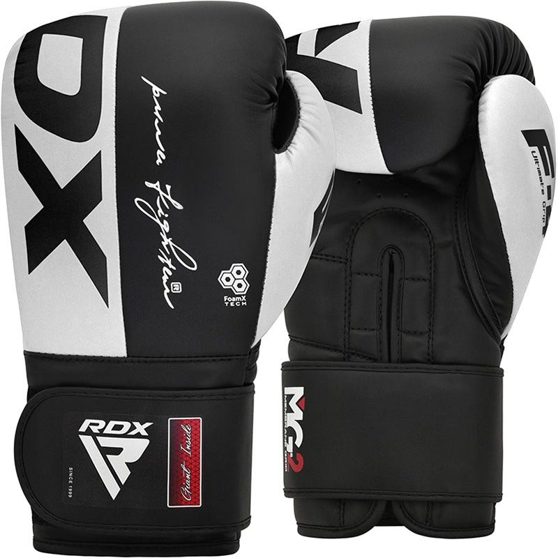 Боксерські рукавиці RDX F4 Boxing Sparring Gloves Hook&Loop WHITE/BLACK 14 унцій (капа у комплекті)