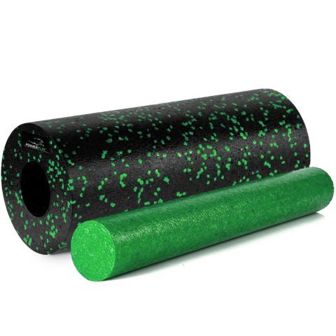 Масажний ролик (роллер) гладкий PowerPlay PP-4348 2 in 1 EPP Foam Roller Чорно/Зелений (33×14см.)