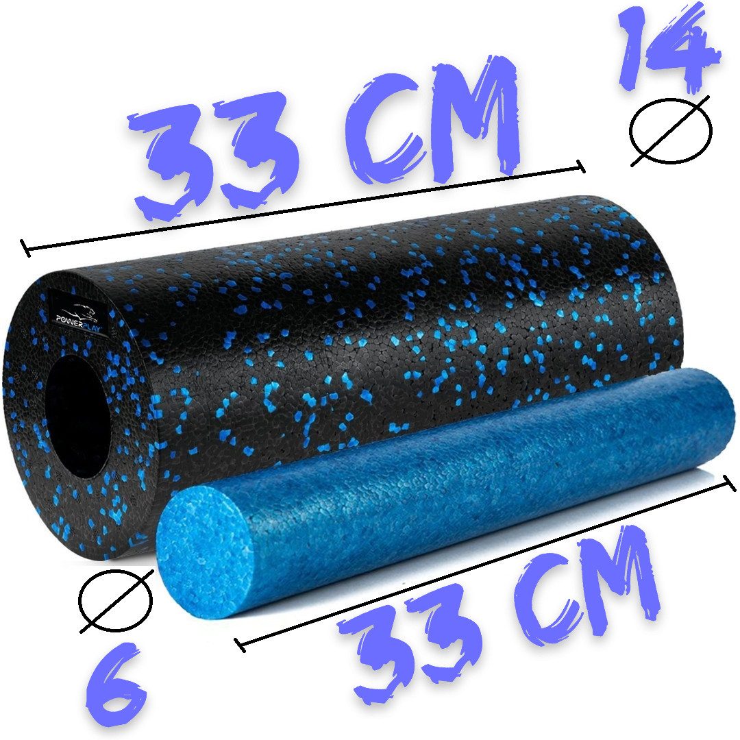 Масажний ролик (роллер) гладкий PowerPlay PP-4348 2 in 1 EPP Foam Roller Чорно/Синій (33×14см.)