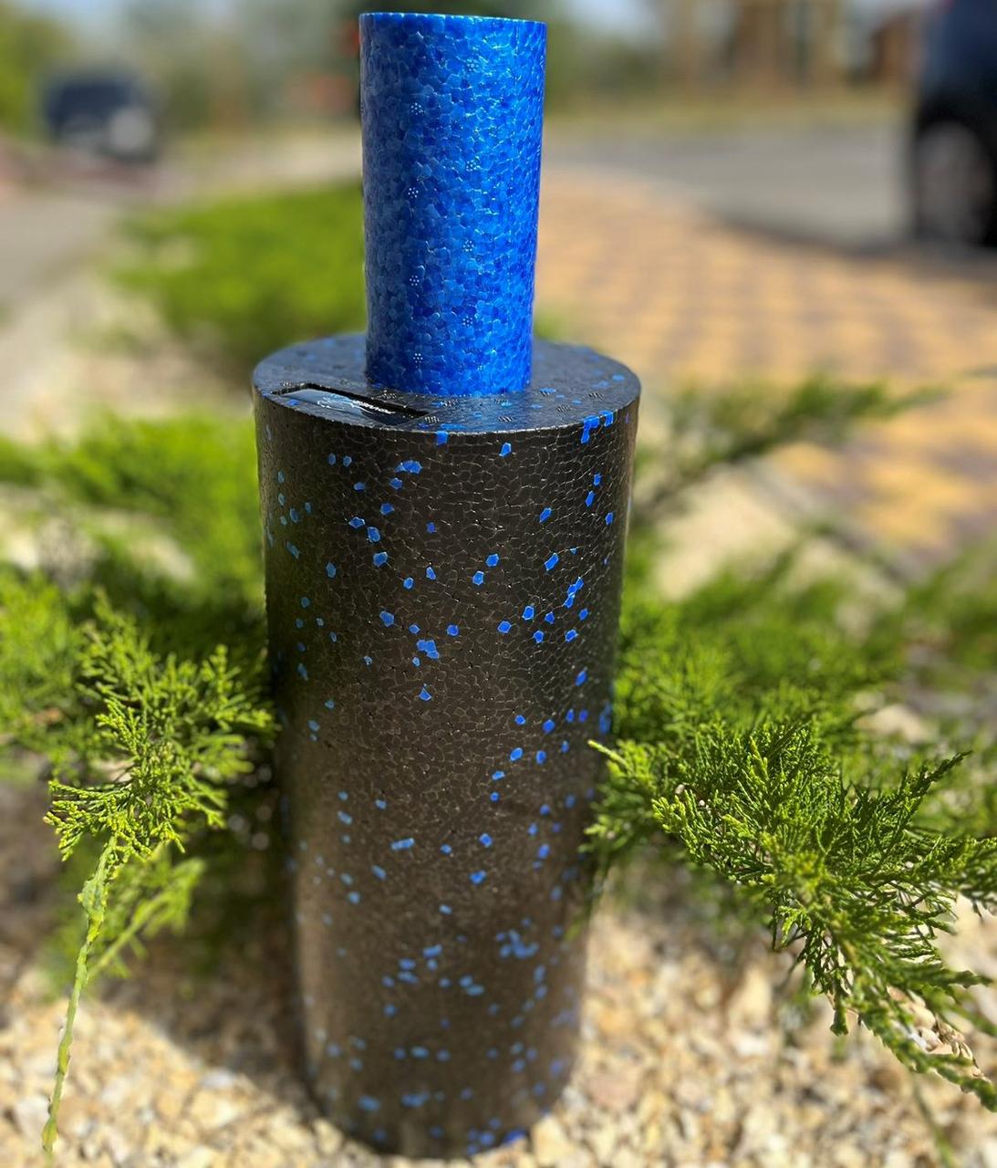Масажний ролик (роллер) гладкий PowerPlay PP-4348 2 in 1 EPP Foam Roller Чорно/Синій (33×14см.)