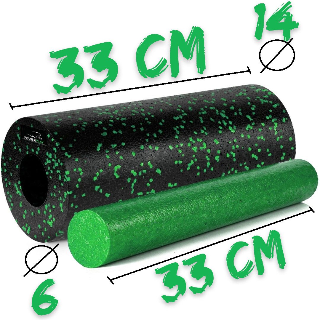 Масажний ролик (роллер) гладкий PowerPlay PP-4348 2 in 1 EPP Foam Roller Чорно/Зелений (33×14см.)