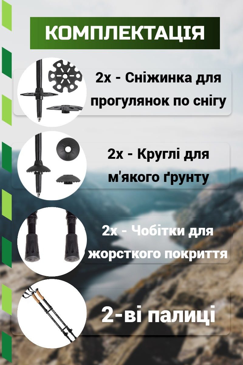 Трекінгові палиці PowerPlay 9107 Friluftsliv Black/White 80-135 см (пара)