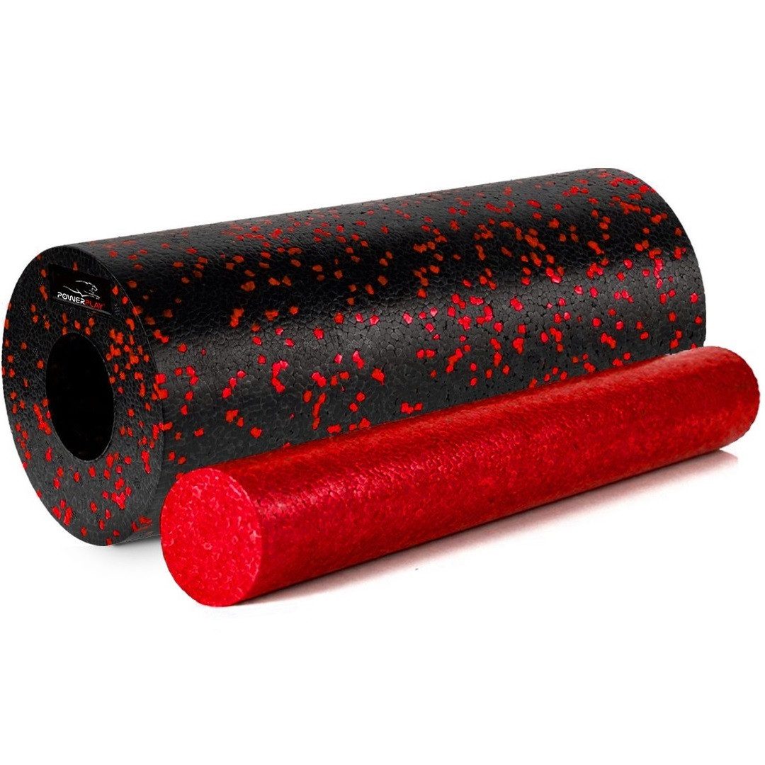 Масажний набір PowerPlay PP_4015 EPP Foam Roller Set 4in1 (2-ва роли + 2-ва м’ячі) Чорно-червоний