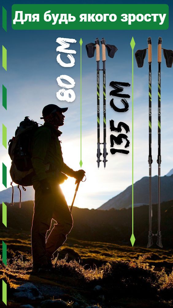 Палиці для скандинавської ходьби PowerPlay 9104 Lykke 80-135 см (пара)