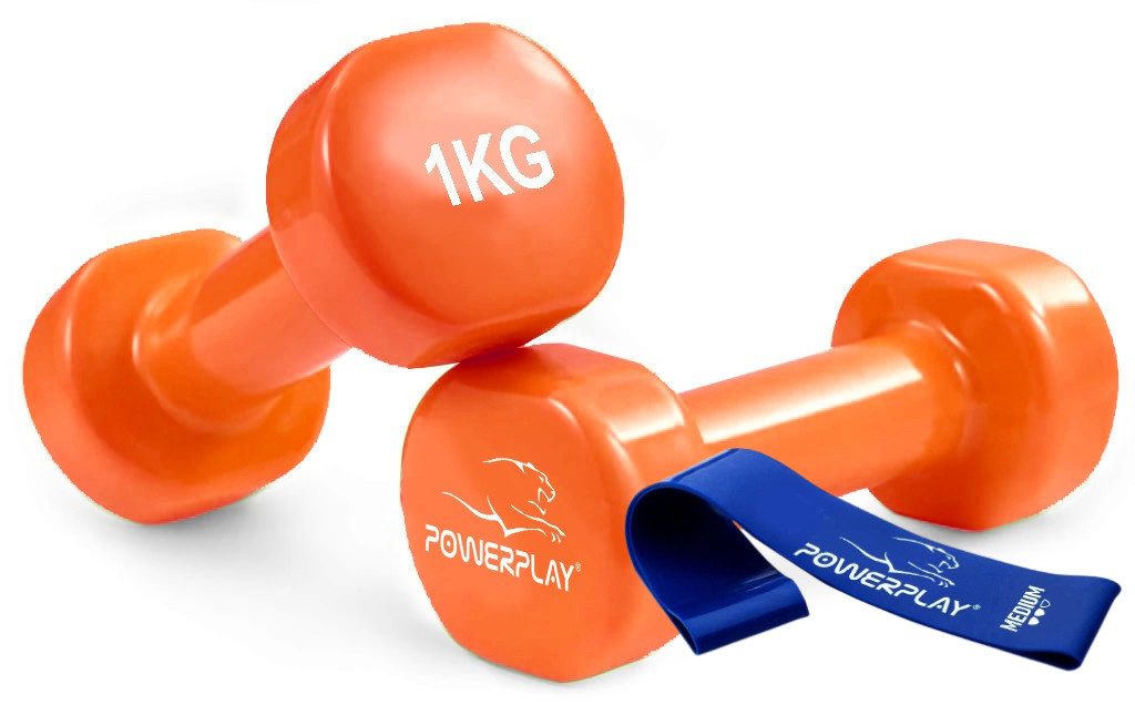 Гантелі вінілові PowerPlay 4125 Achilles 2*1 кг. Помаранчеві (пара – 2шт.)