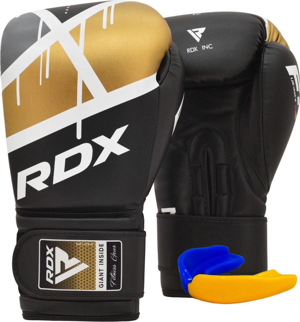 Боксерські рукавиці RDX F7 Ego Black Golden 12 унцій (капа у комплекті)
