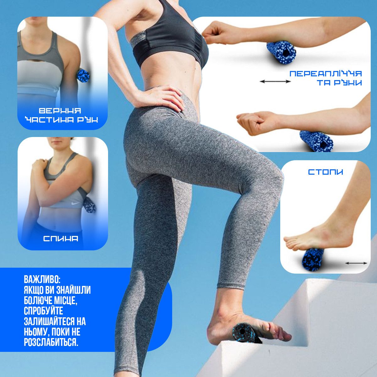 Масажний ролик (роллер) гладкий PowerPlay PP-4346 Mini EPP Foam Roller Чорно/Синій (15×5,3см.)