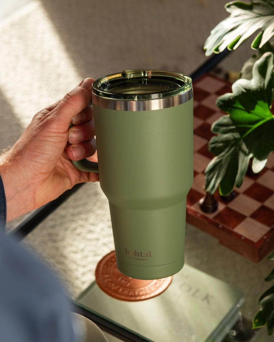 Термостакан (ізольована чашка) Bohtal з ручкою з нержавіючої сталі Tumbler Green 900 ml