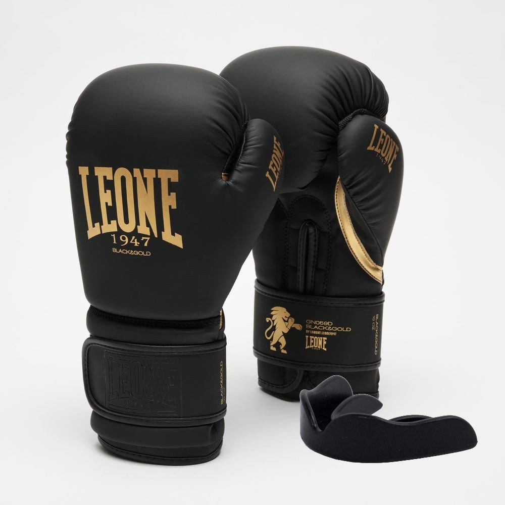 Боксерські рукавиці Leone GN059D Black/Gold 12 унцій (капу в комплекті)