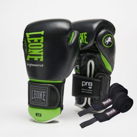 Боксерські рукавиці Leone GN115 PROFESSIONAL 2  Black 16 унцій (бинти 4 м. в комплекті)