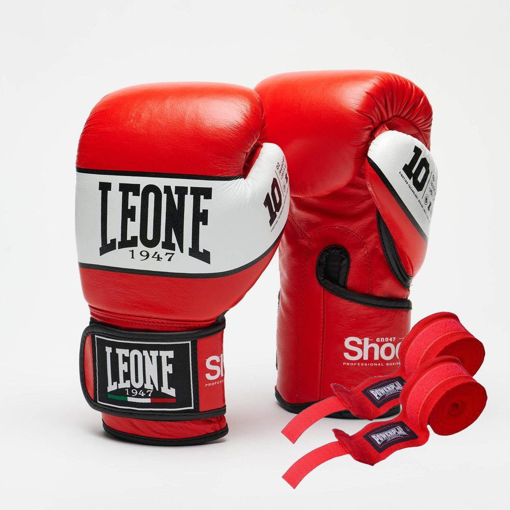 Боксерські рукавиці Leone GN047 SHOCK Red 12 унцій (бинти 4 м. в комплекті)