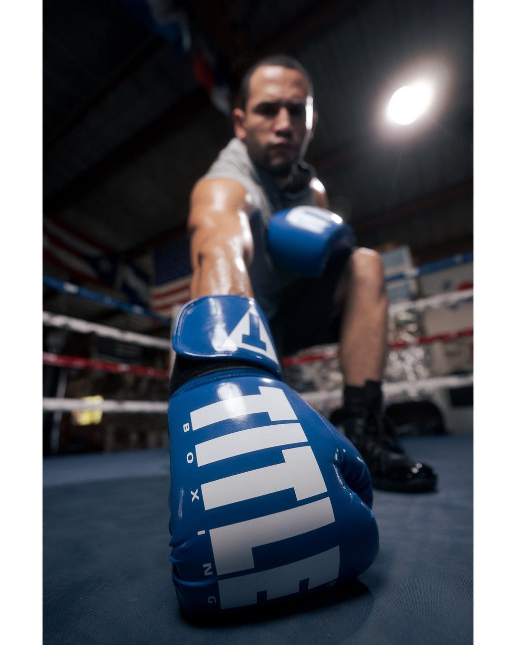 Боксерські рукавиці TITLE Boxing Inferno Intensity Elastic Blue/White / 16 oz