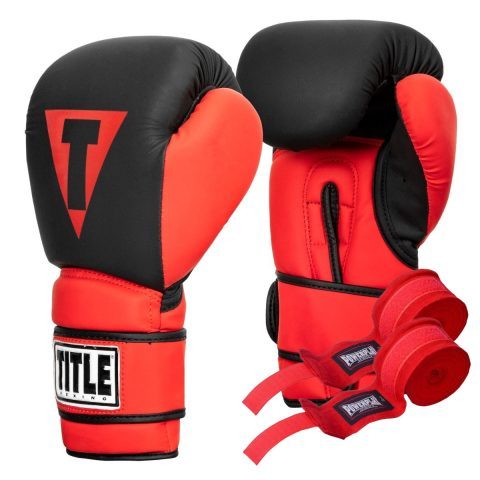 Боксерські рукавиці TITLE Boxing Guts and Glory Black/Red S 10oz (бинти 4м. в комплекті)
