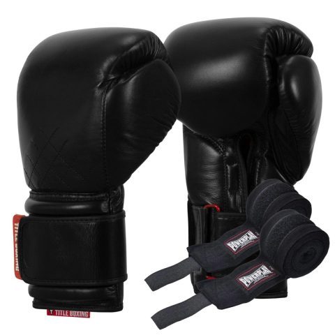 Боксерські рукавиці TITLE Boxing Ko-Vert Black 16 oz (бинти 4м. в комплекті)