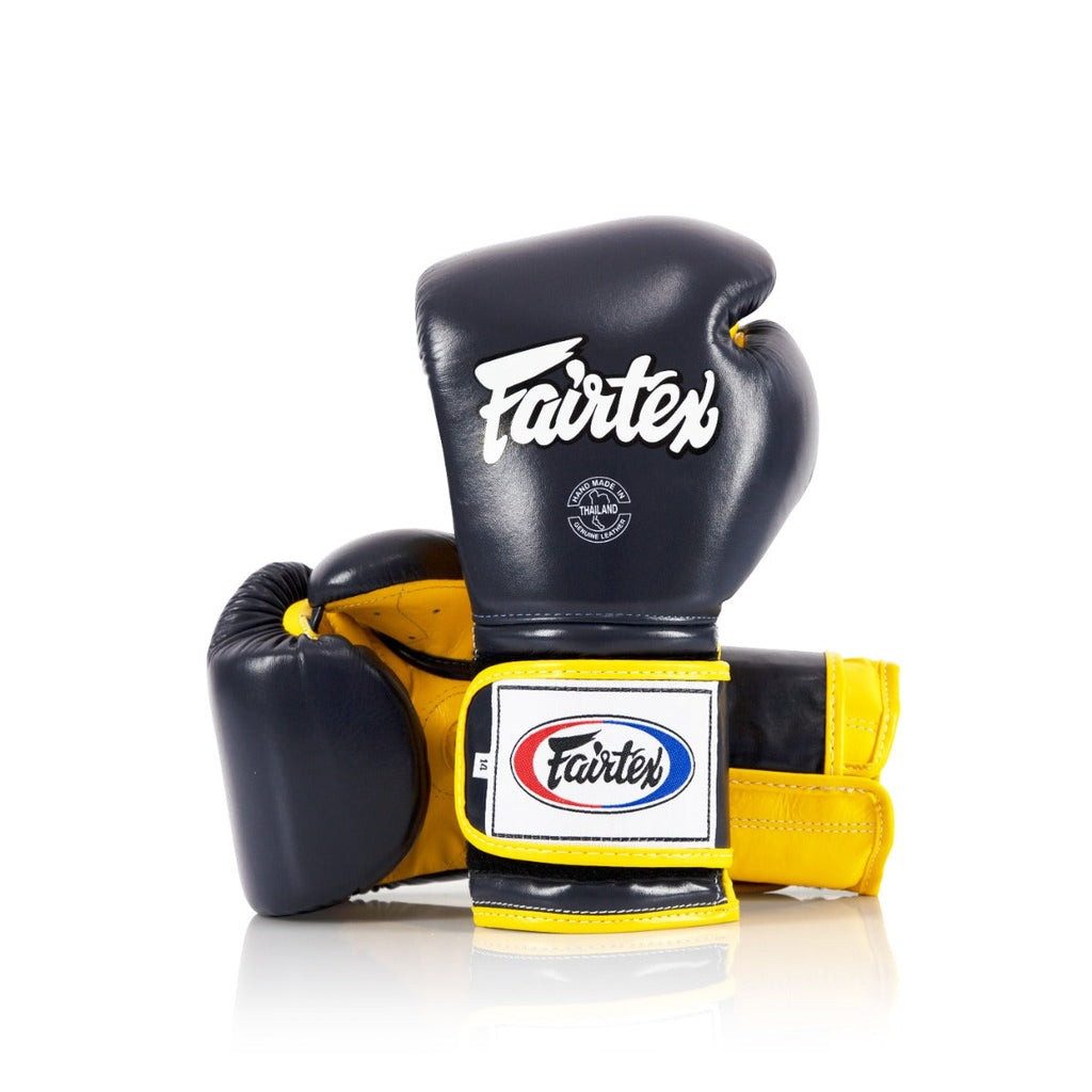 Боксерські рукавиці Fairtex BGV9 Mexican Blue/Yellow 18 унцій (бинти в комплекті)