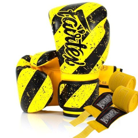 Боксерські рукавиці Fairtex BGV14Y Yellow/Black 14 унцій (бинти в комплекті)