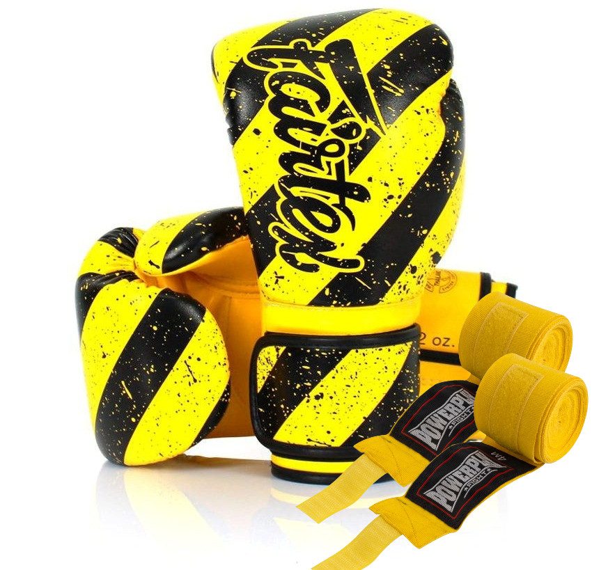 Боксерські рукавиці Fairtex BGV14Y Yellow/Black 14 унцій (бинти в комплекті)