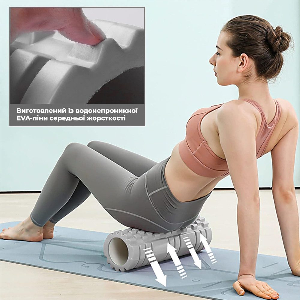 Масажний ролик (роллер) PowerPlay 4404 Massage Roller Сірий (45×14см.)