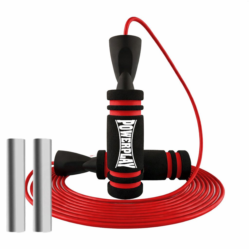 Скакалка швидкісна PowerPlay 4212 X ROPE з обтяжувачами Чорно/Червона (120г*2) 3м.