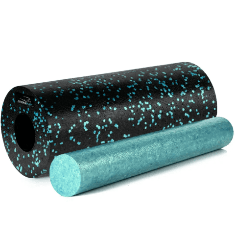Масажний ролик (роллер) гладкий PowerPlay PP-4348 2 in 1 EPP Foam Roller Чорно/Блакитний (33×14см.)