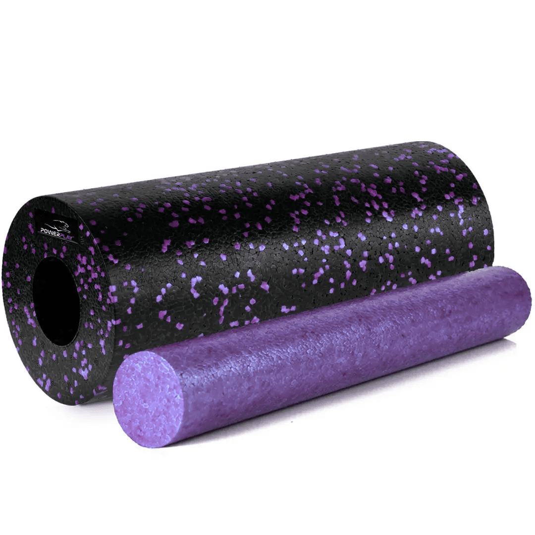 Масажний ролик (роллер) гладкий PowerPlay PP-4348 2 in 1 EPP Foam Roller Чорно/Фіолетовий (33×14см.)