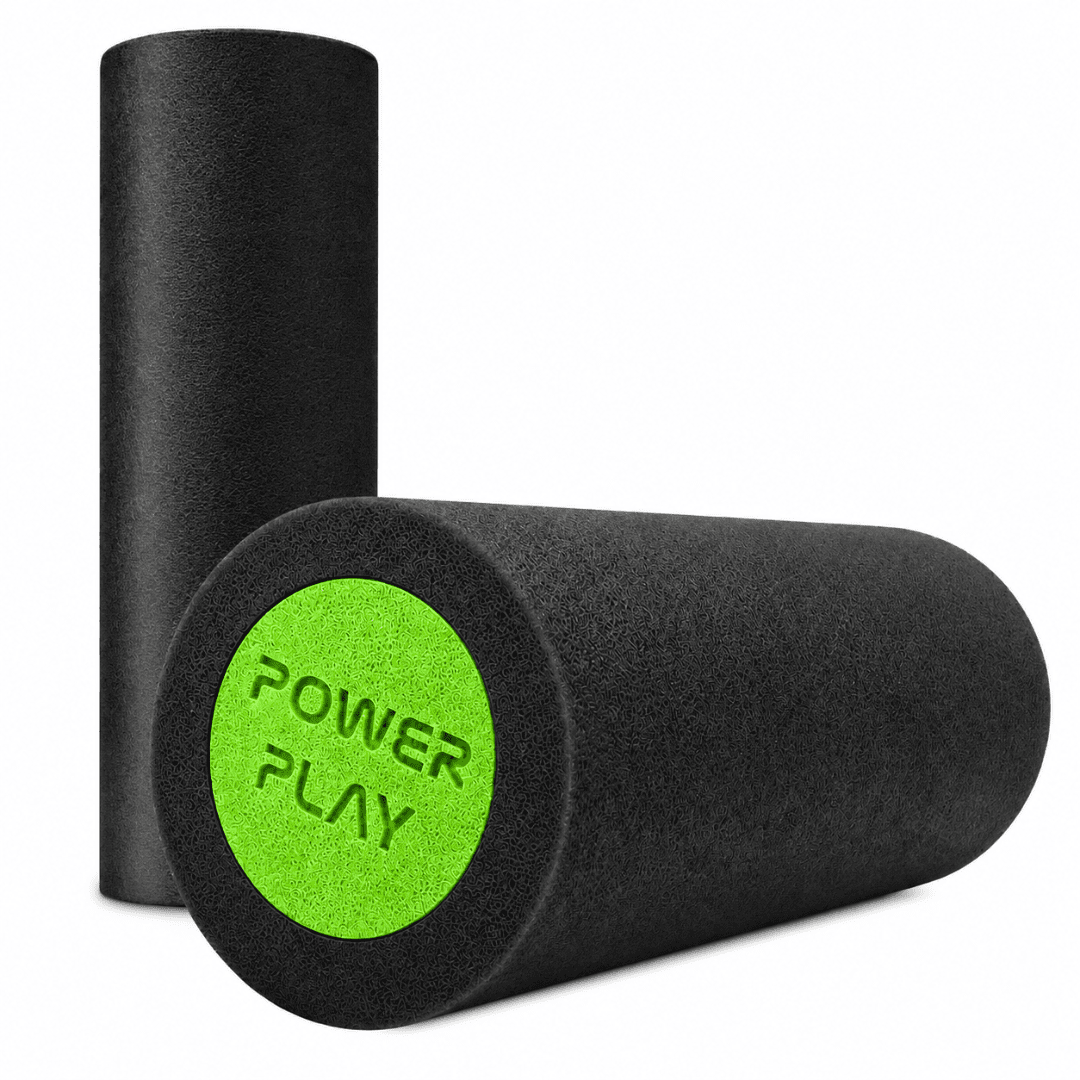Масажний ролик (роллер) гладкий PowerPlay 4021 Fitness Roller Чорно-зелений (30×15см.)