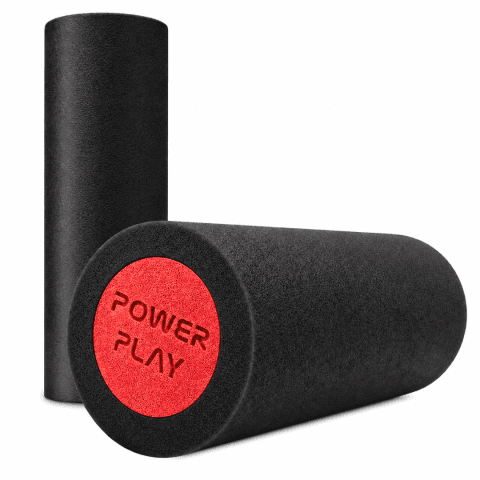 Масажний ролик (роллер) гладкий PowerPlay 4021 Fitness Roller Чорно-червоний (30×15см.)