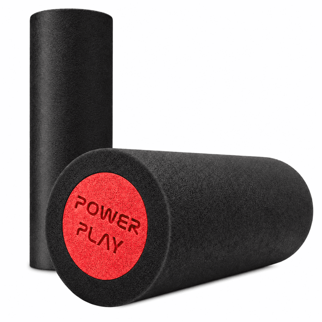 Масажний ролик (роллер) гладкий PowerPlay 4021 Fitness Roller Чорно-червоний (30×15см.)