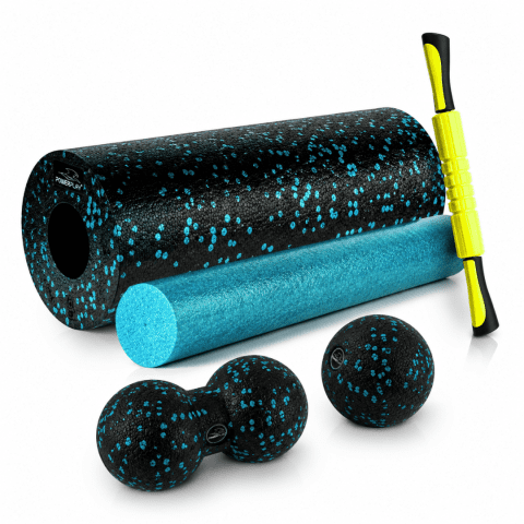 Масажний набір PowerPlay PP_4015 EPP Foam Roller Set 4in1 (2-ва роли + 2-ва м’ячі) Чорно-бірюзовий