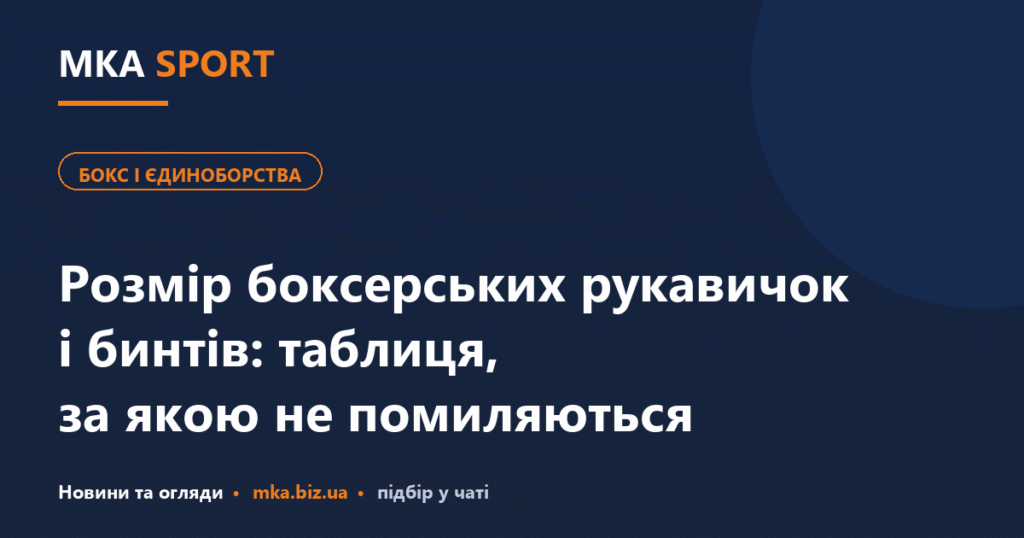 Таблиця розмірів боксерських рукавичок в унціях і довжин бинтів