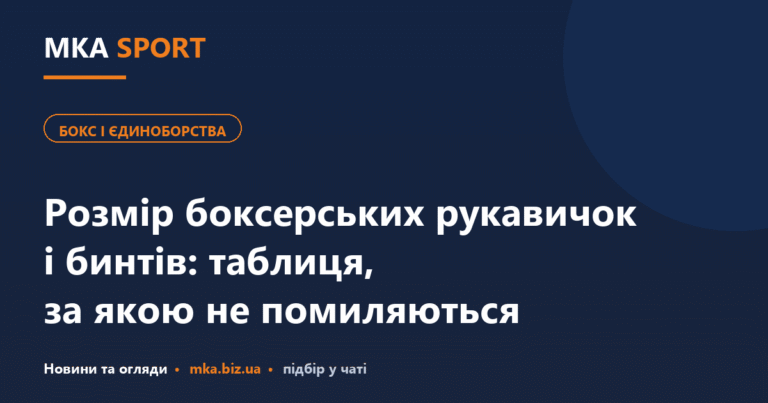 Таблиця розмірів боксерських рукавичок в унціях і довжин бинтів
